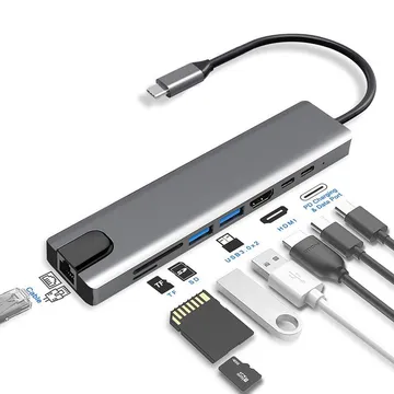 تبدیل 1 به 8 همه کاره تایپ سی HDMI/USB/SD/TF/RJ45